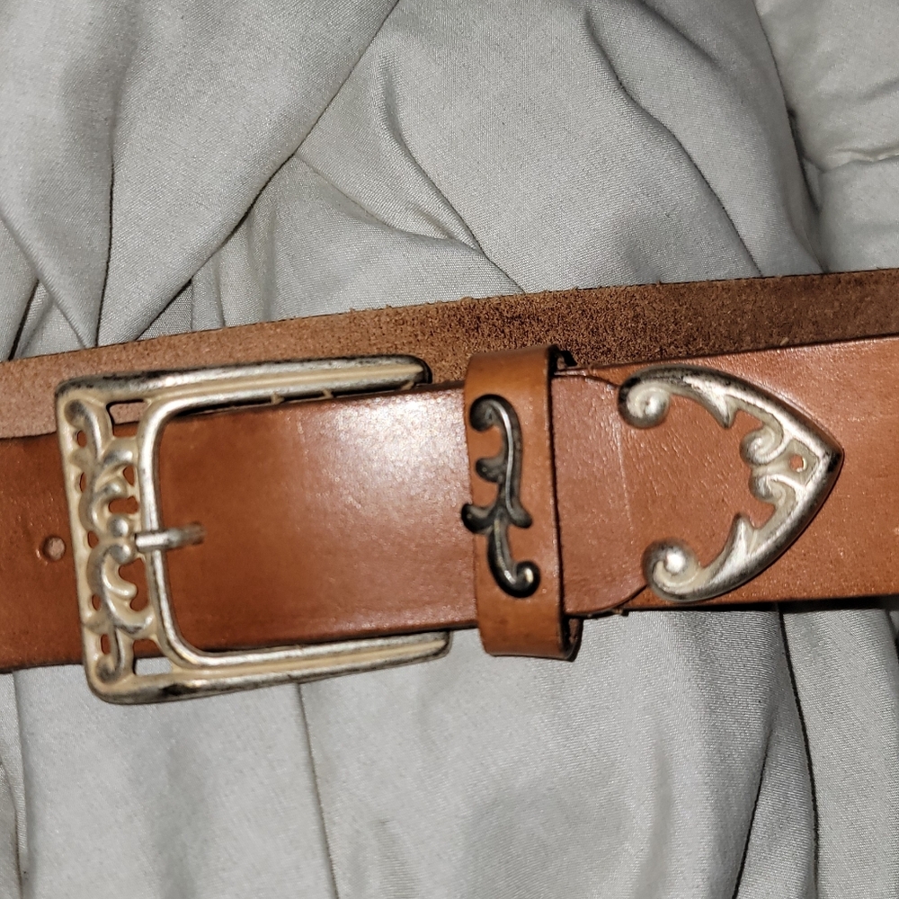 The Limited Tan Leather Belt with Silver Accents Size M